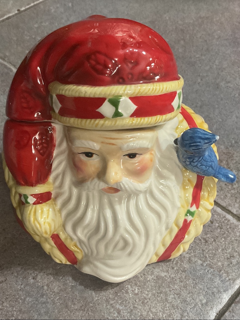 Studio Nova Red Santa Head Cookie Jar with Blue Bird Accent